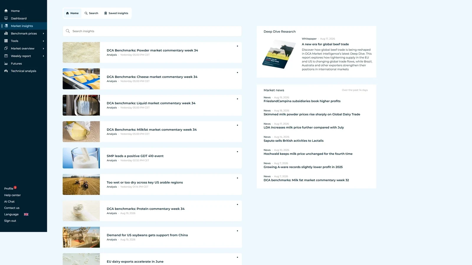 Deep dive research and market news in the DCA Market Intelligence platform